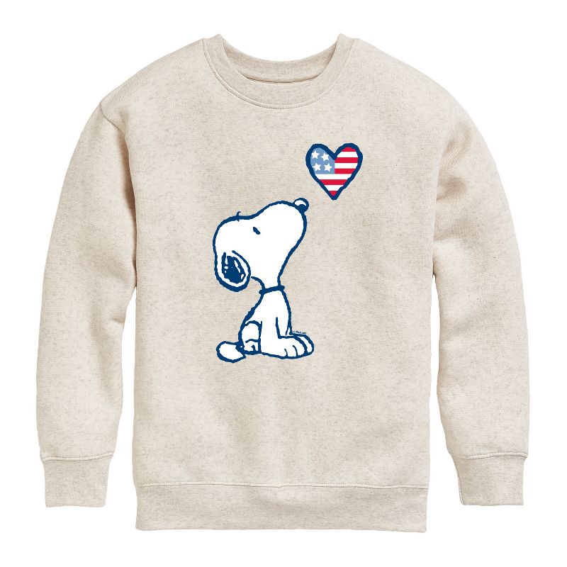 Boys' - Peanuts - Snoopy Flag Heart Graphic Long Sleeve Fleece Sweatshirt