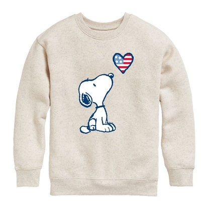 Boys' - Peanuts - Snoopy Flag Heart Graphic Long Sleeve Fleece Sweatshirt