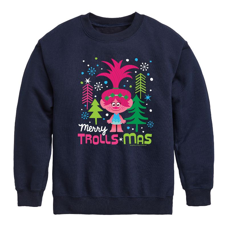 Boys' - Trolls - Merry Trollsmas Poppy Graphic Long Sleeve Fleece Sweatshirt