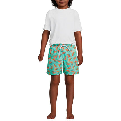 Lands' End Kids Chlorine Resistant Short Sleeve UPF 50 Rash Guard Swim Trunk Set