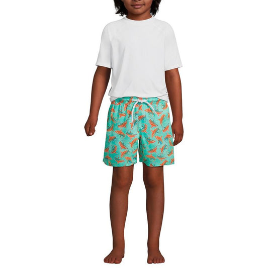 Lands' End Kids Chlorine Resistant Short Sleeve UPF 50 Rash Guard Swim Trunk Set