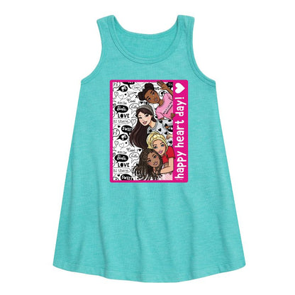 Girls' - Barbie - Happy Heart Day Graphic Sleeveless Aline Dress