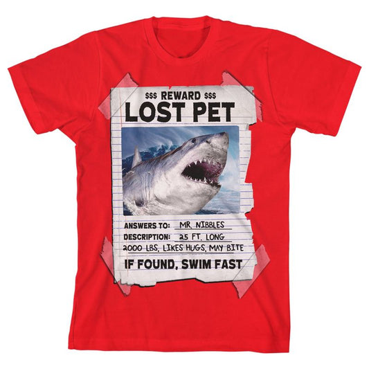 تي شيرت جرافيكي أحمر للأولاد من Lost Pet Shark