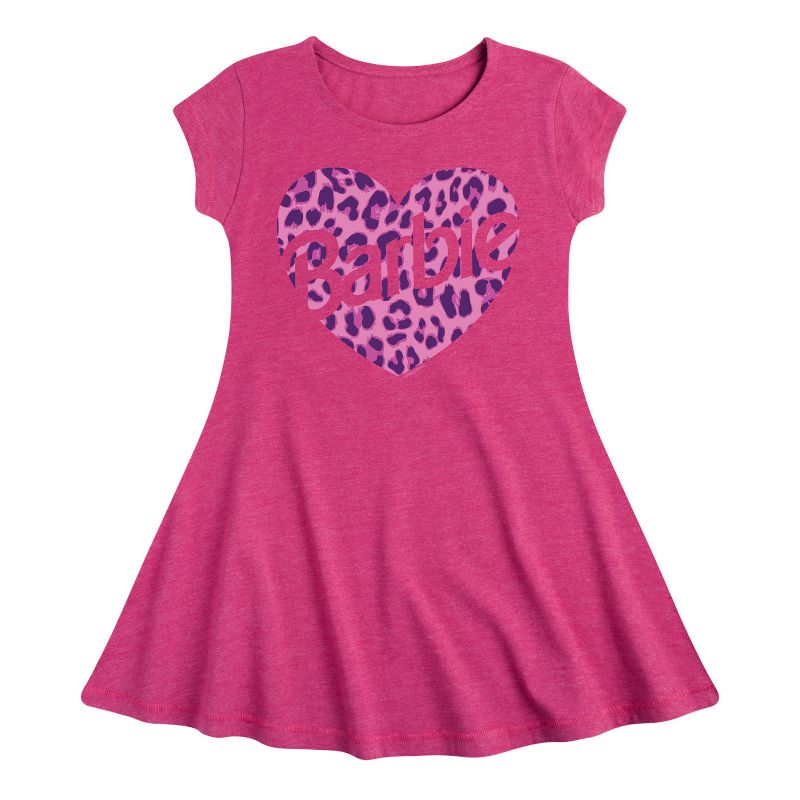 Girls' - Barbie - Leopard Heart Fit & Flair Cap Sleeve Dress