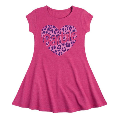 Girls' - Barbie - Leopard Heart Fit & Flair Cap Sleeve Dress