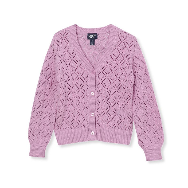 Lands' End Kids Button Front Cable Cardigan