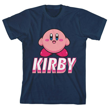 تي شيرت جرافيكي أزرق داكن للشباب من Bioworld Kirby مع نص مرح