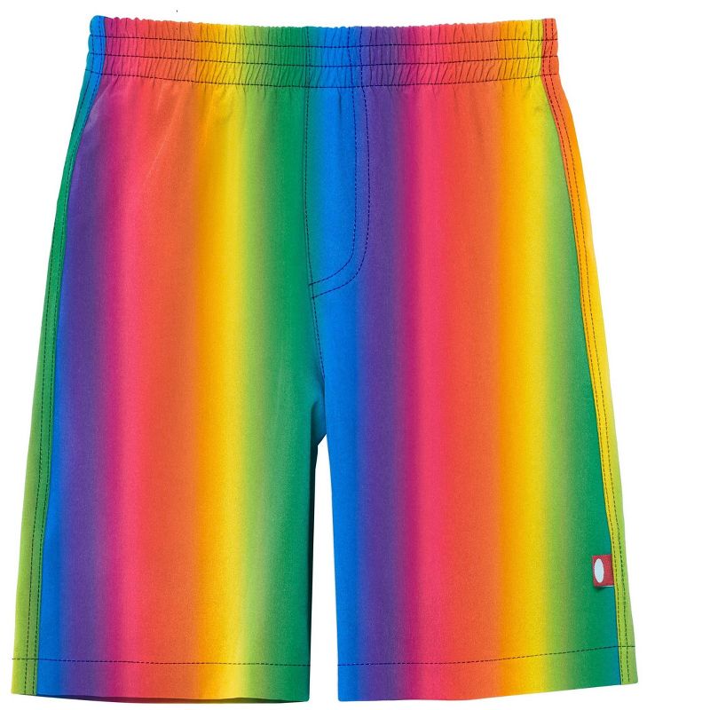 City Threads USA-Made Boys UPF 50+ Recycled Polyester Soft Stretch Below the Knee Printed Swim Board Shorts