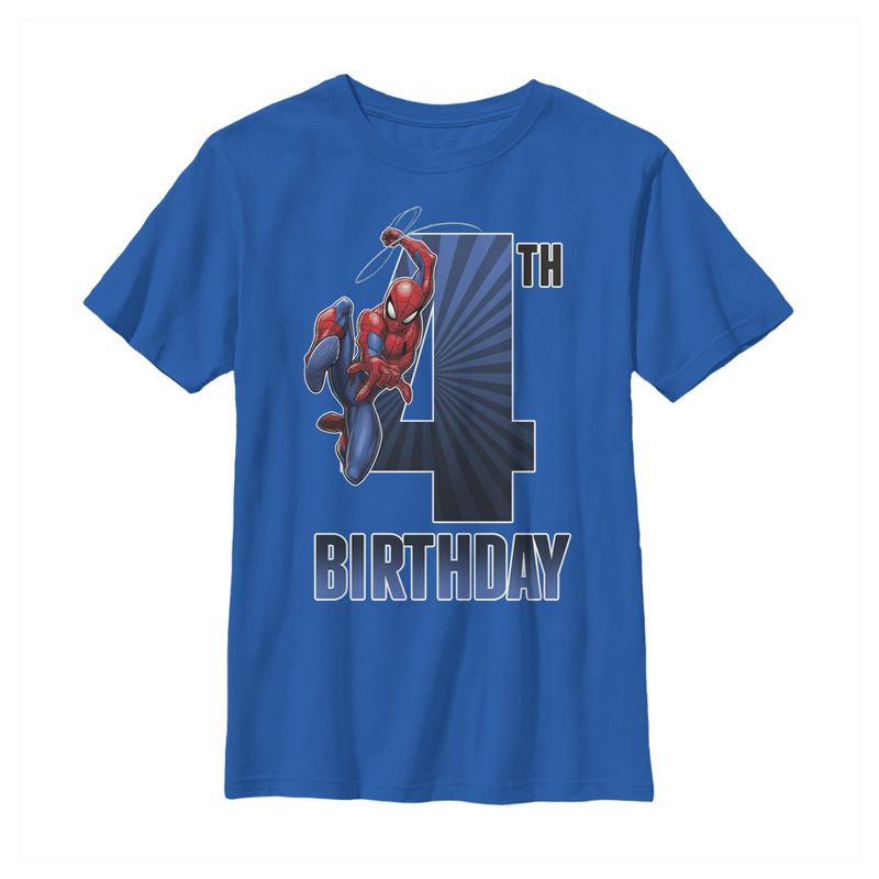 Boy's Marvel Spider-Man Swinging 4th Birthday T-Shirt