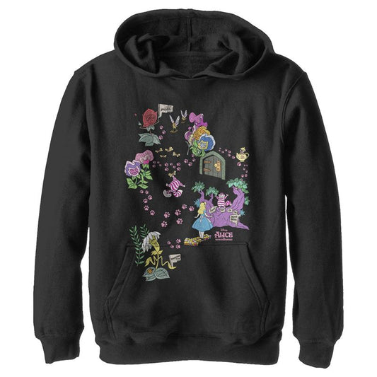 Boy's Alice in Wonderland Map Of Cheshire Cat Paw Prints Pull Over Hoodie