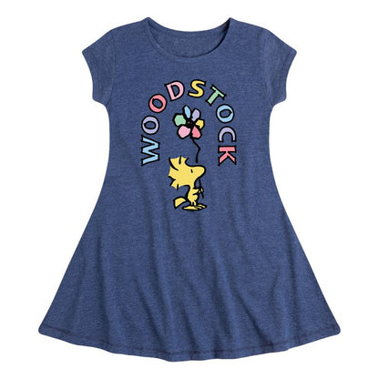 فستان وودستوك للبنات - بينتس - بأكمام قصيرة وقصة زهور