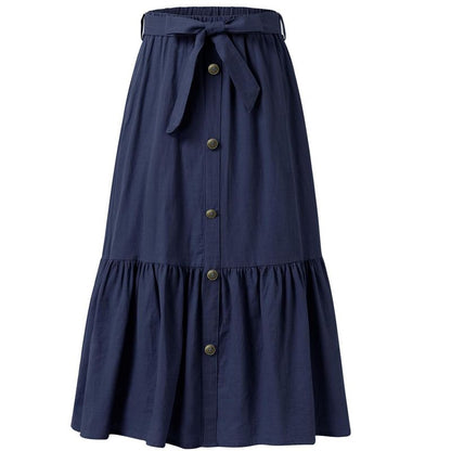 Girls Ruffled Maxi Skirts High Waisted Long Skirt with Belt Button Front Skirts with Pocket Grey 5-14Y