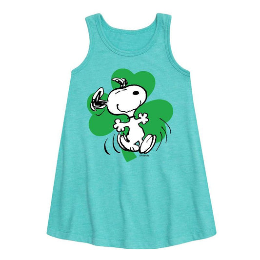 Girls' - Peanuts - Dancing Snoopy Shamrock Graphic Sleeveless Aline Dress