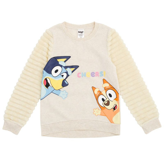 Bluey Girls Fleece Sweatshirt with Faux Fur Sleeves Toddler