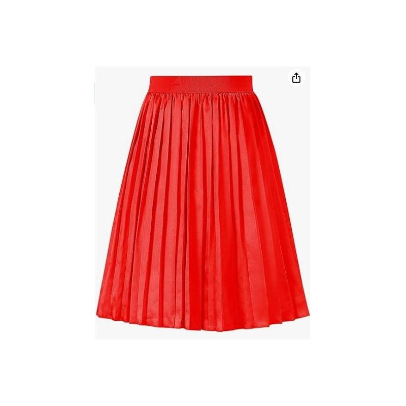 Girls Pleated Elastic High Waist A-Line Swing Maxi Long Metallic Shiny Shimmer Skirt