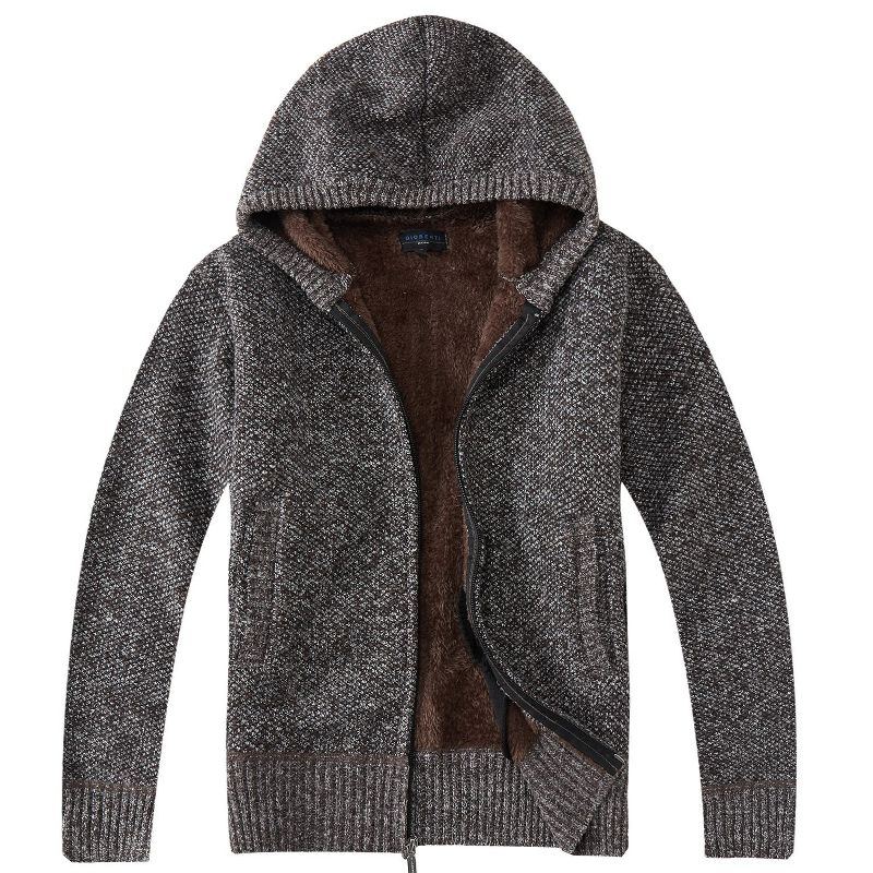 Gioberti Boy's Full Zip Knitted Cardigan Sweater with Hoody and Faux Shearling Lining