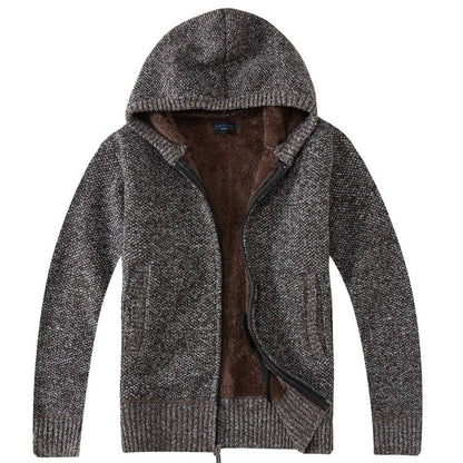 Gioberti Boy's Full Zip Knitted Cardigan Sweater with Hoody and Faux Shearling Lining