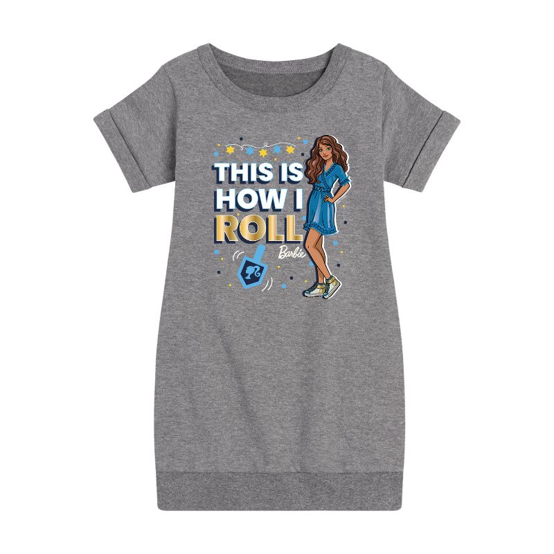 فستان باربي - هذه هي طريقتي في التدحرج - فستان صوف بأكمام قصيرة مطبوع عليه رسومات العطلات للبنات