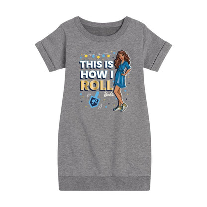 فستان باربي - هذه هي طريقتي في التدحرج - فستان صوف بأكمام قصيرة مطبوع عليه رسومات العطلات للبنات