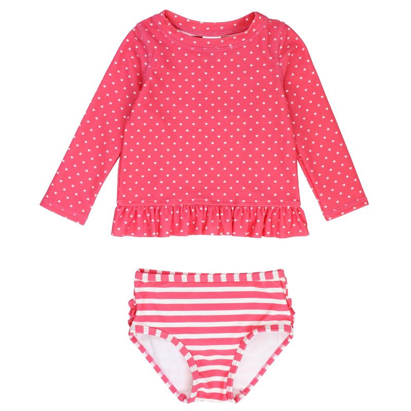 RuffleButts Toddler Girls UPF50+ Long Sleeve Rash Guard Bikini