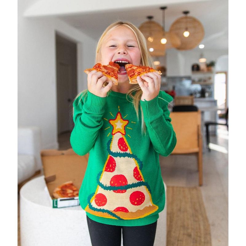 Tipsy Elves Boy's / Girl's Pizza Tree Sweater - Holiday Festive Sweater