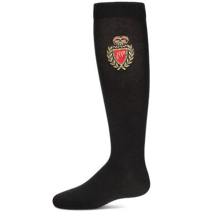 Memoi Girls' Embroidered Crest Cotton Knee High Socks