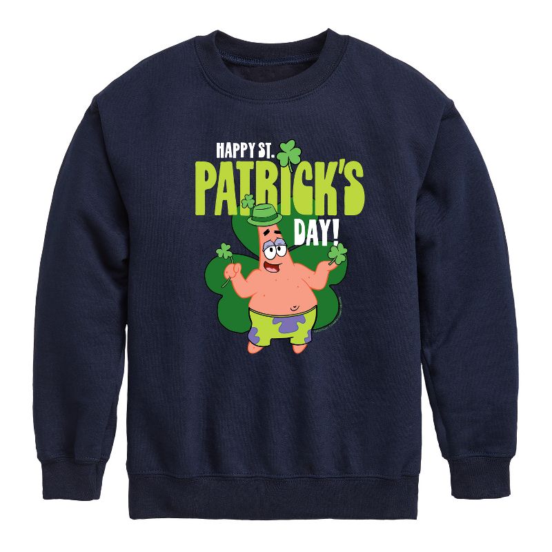 Boys' - SpongeBob Squarepants - Happy St Patricks Day Graphic Long Sleeve Fleece Sweatshirt