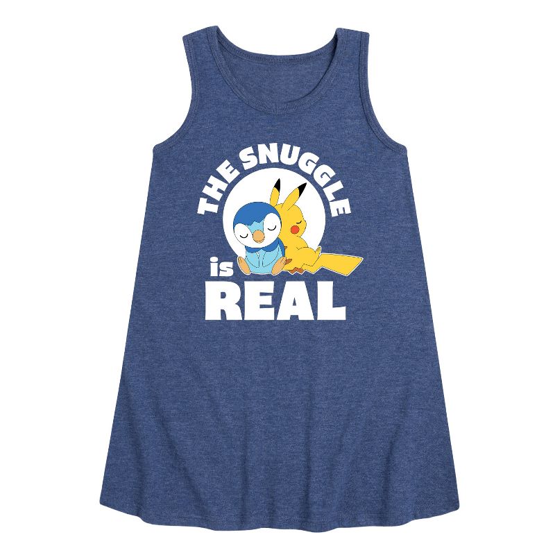 Girls' - Pokémon - The Snuggle Is Real Pikachu And Piplup Graphic Sleeveless Aline Dress
