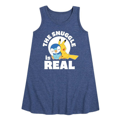 Girls' - Pokémon - The Snuggle Is Real Pikachu And Piplup Graphic Sleeveless Aline Dress