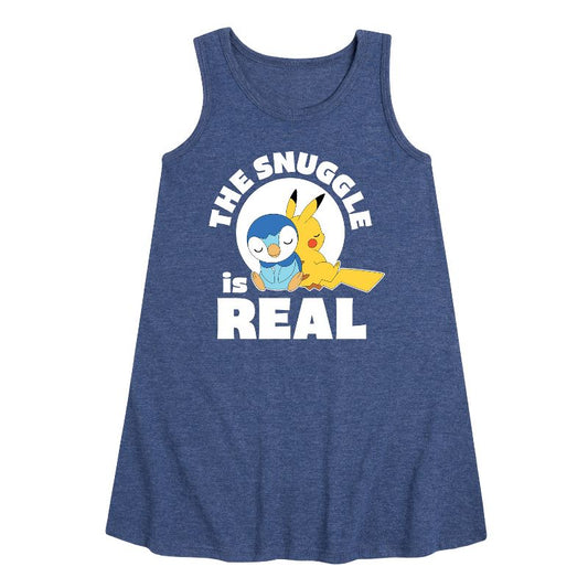 Girls' - Pokémon - The Snuggle Is Real Pikachu And Piplup Graphic Sleeveless Aline Dress