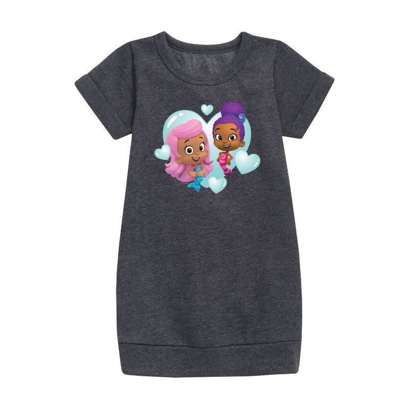Girls' - Bubble Guppies - Molly And Zooli Heart Bubble Heart Graphic Short Sleeve Fleece Dress