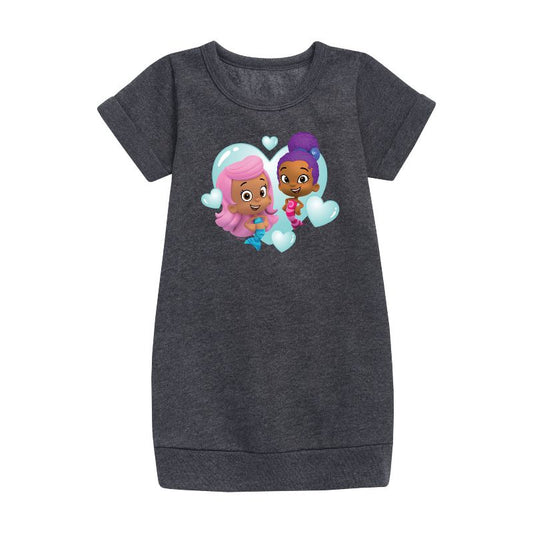 Girls' - Bubble Guppies - Molly And Zooli Heart Bubble Heart Graphic Short Sleeve Fleece Dress