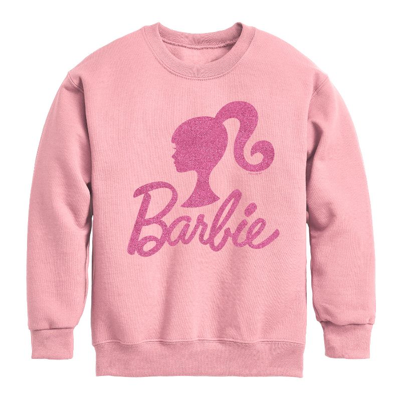 Boys' - Barbie - Barbie Logo Pink Glitter Graphic Long Sleeve Fleece Sweatshirt