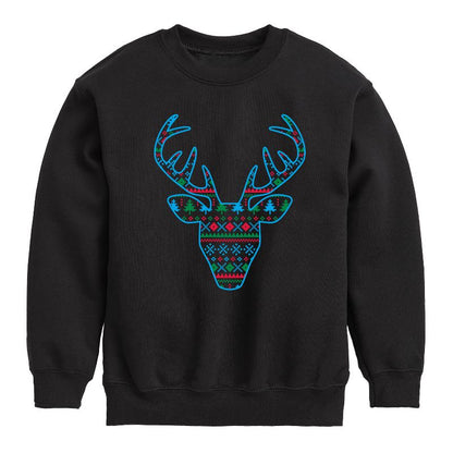 Boys' - Instant Message - Pixel Sweater Deer Christmas Graphic Long Sleeve Fleece Sweatshirt