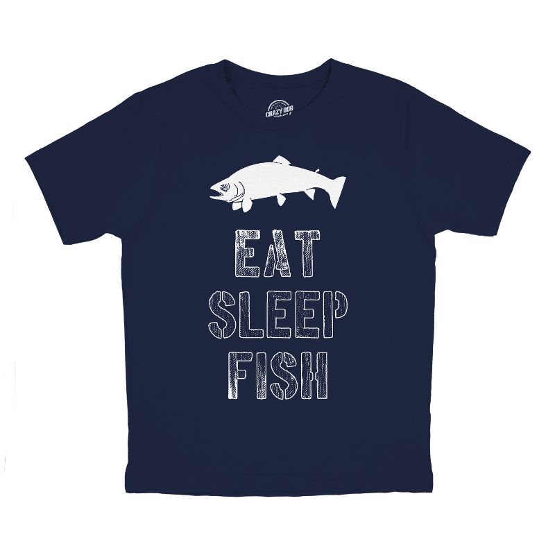 Youth Eat Sleep Fish T Shirt Funny Fishing Tee Cool Graphic Fun Crazy for Kids - Crazy Dog Youth T Shirt