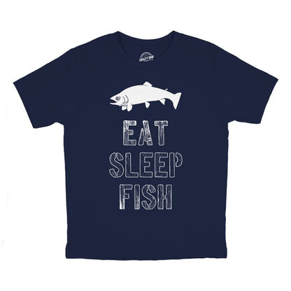 Youth Eat Sleep Fish T Shirt Funny Fishing Tee Cool Graphic Fun Crazy for Kids - Crazy Dog Youth T Shirt