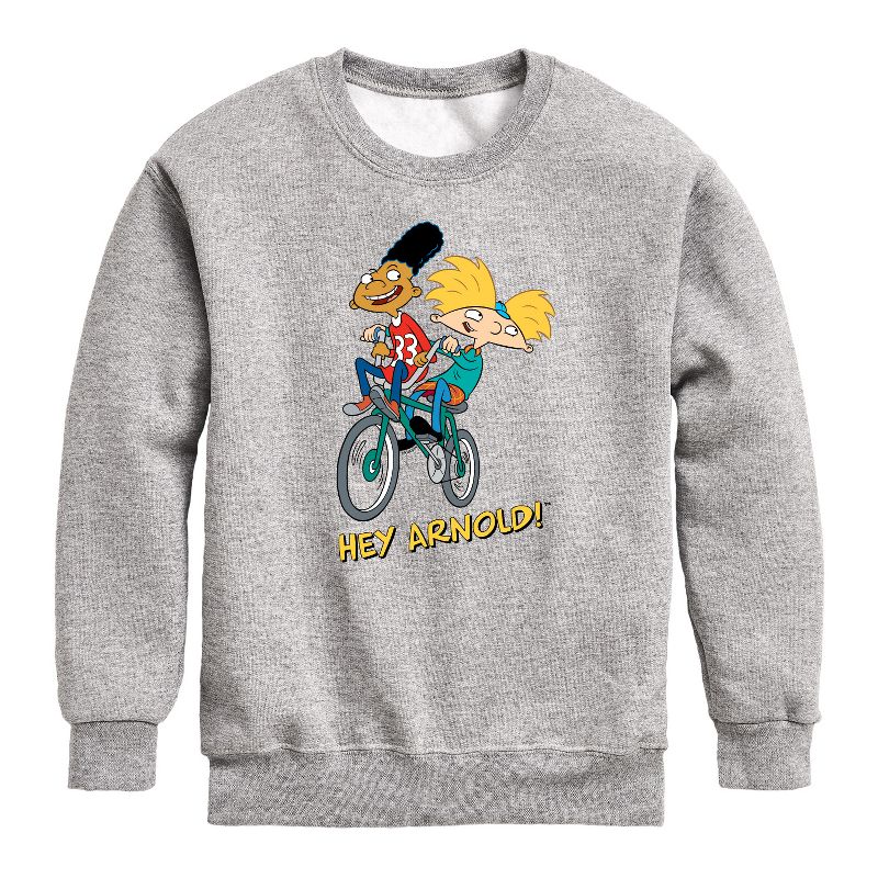 Boys' - Hey Arnold! - Arnold and Gerald on Bike Graphic Long Sleeve Fleece Sweatshirt