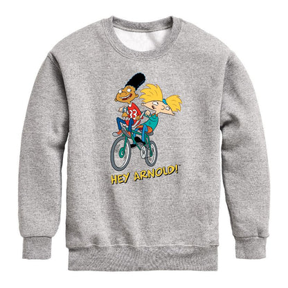 Boys' - Hey Arnold! - Arnold and Gerald on Bike Graphic Long Sleeve Fleece Sweatshirt