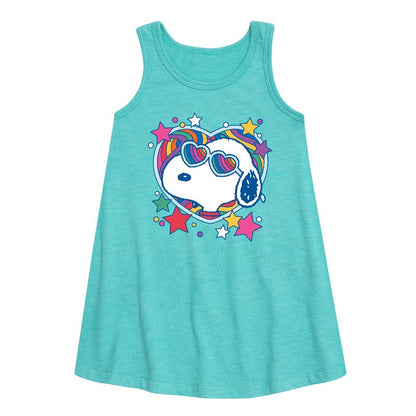 Girls' - Peanuts - Snoopy Groovy Heart Graphic Sleeveless Aline Dress