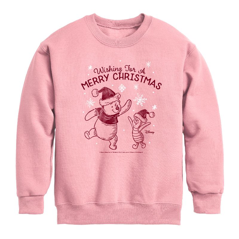 Boys' - Winnie the Pooh - Pooh & Piglet Wishing for a Merry Christmas Graphic Long Sleeve Fleece Sweatshirt