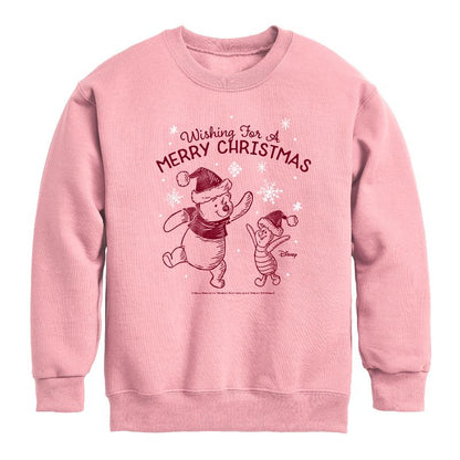 Boys' - Winnie the Pooh - Pooh & Piglet Wishing for a Merry Christmas Graphic Long Sleeve Fleece Sweatshirt