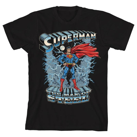Superman Heroic Pose Crew Neck Short Sleeve Boy's Black T-shirt