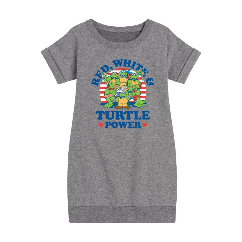 Girls' - Teenage Mutant Ninja Turtles - Red White Turtle Power Graphic Short Sleeve Fleece Dress