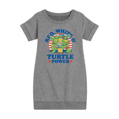 Girls' - Teenage Mutant Ninja Turtles - Red White Turtle Power Graphic Short Sleeve Fleece Dress