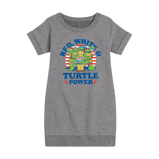 Girls' - Teenage Mutant Ninja Turtles - Red White Turtle Power Graphic Short Sleeve Fleece Dress