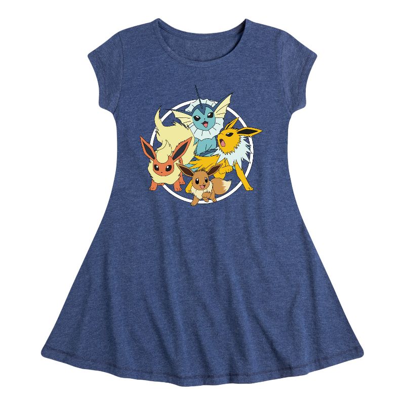 Girls' - Pokémon - Eevee Group Fit & Flair Cap Sleeve Dress