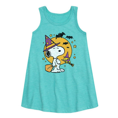 Girls' - Peanuts - Snoopy Woodstock Witchcraft Graphic Sleeveless Aline Dress