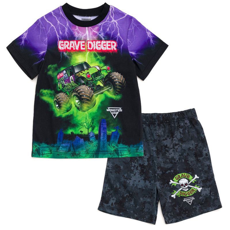 Monster Jam Megalodon El Toro Loco Grave Digger Pullover Pajama Shirt and Shorts Sleep Set Little Kid