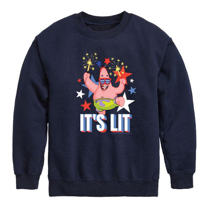 Boys' - SpongeBob SquarePants - Lit Fireworks Patrick Graphic Long Sleeve Fleece Sweatshirt