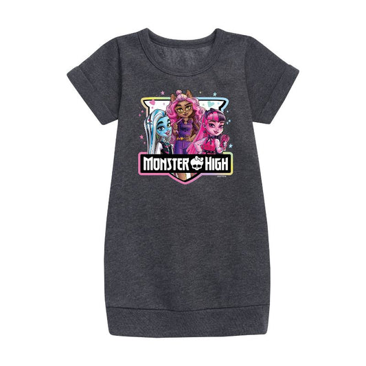 Girls' - Mattel - Girl Group Crest Graphic Short Sleeve Fleece Dress